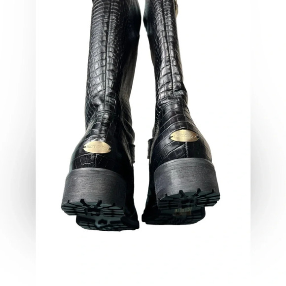 JIMMY CHOO Womens Boots Stamped Mock Croc Shearling Size 36.5 Buckled $1,295 - Picture 3 of 16